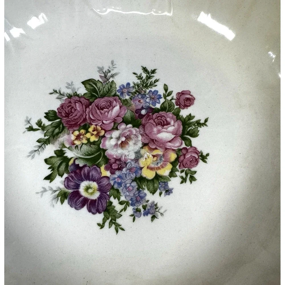 Vtg Homer Laughlin Serving Bowl‎ Rib Floral Burnt Orange Rim 9
